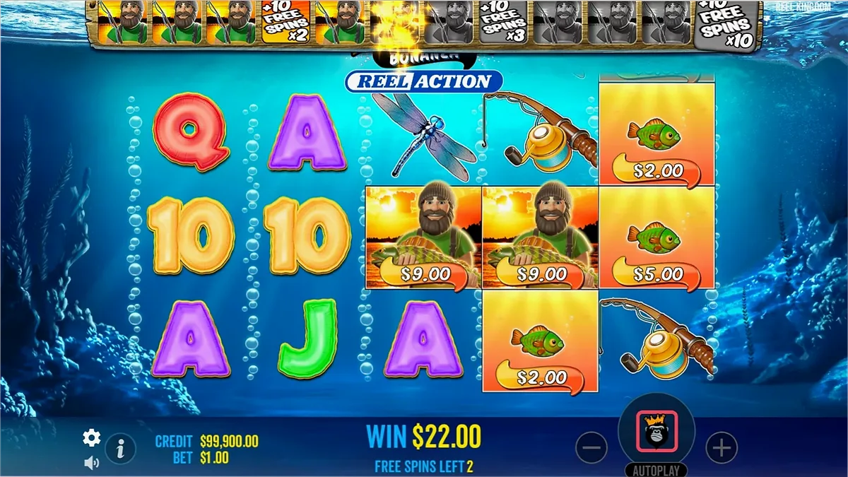 Big Bass Bonanza Free Spins bonus round with Fisherman Wild